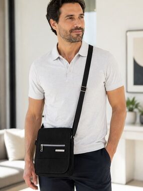 Classic Black Messenger Crossbody Bag for Men